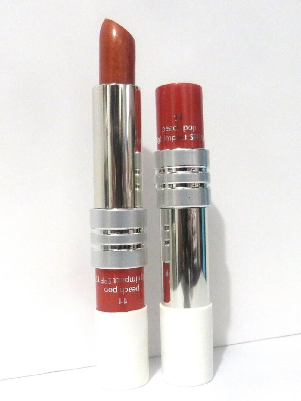 CLINIQUE HIGH IMPACT LIPSTICK SPF 15 - 11 PEACH POP - 2 PC LOT
